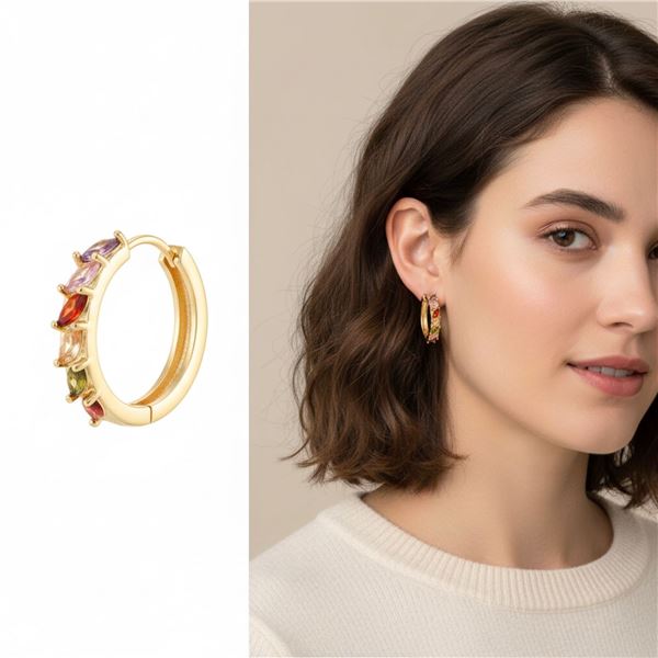 18kt Oro Laminado Hoop Earrings, 7 Marquis Cut Gem