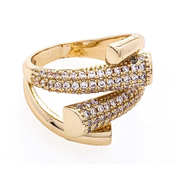 18kt Oro Laminado Pave Ring Twist Style Size 9