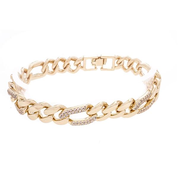 18kt BGO Figaro Link Bracelet w/ Pave CZ Gemstones