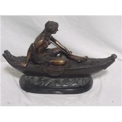 Indian Squaw in Canoe Bronze by Russell