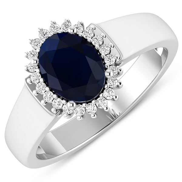 14KT White Gold 1.3ct Blue Sapphire and Diamond Ring