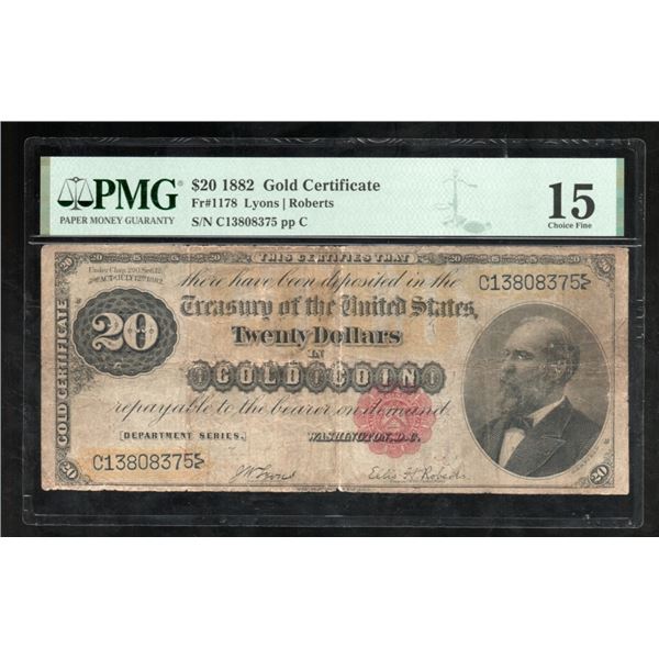 1882 $20 Gold Certificate PMG 15
