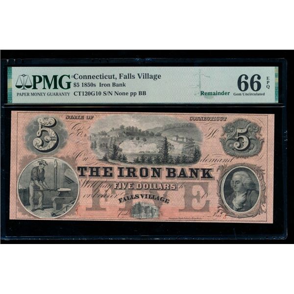 1850s $5 Falls Village CT Obsolete PMG 66EPQ