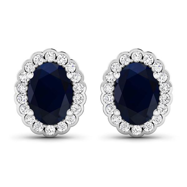14KT White Gold 1.5ctw Blue Sapphire and Diamond Earrings