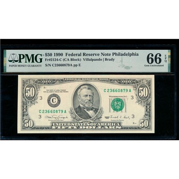 1990 $50 Philadelphia FRN PMG 66EPQ