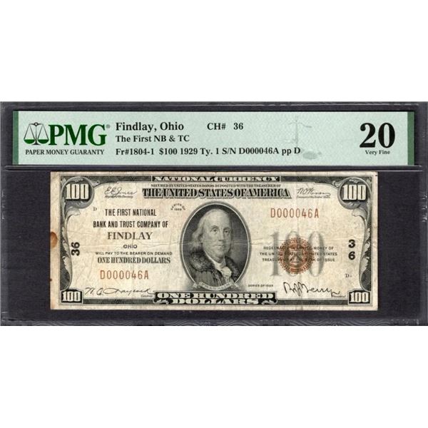 1929 $100 Findlay OH National PMG 20
