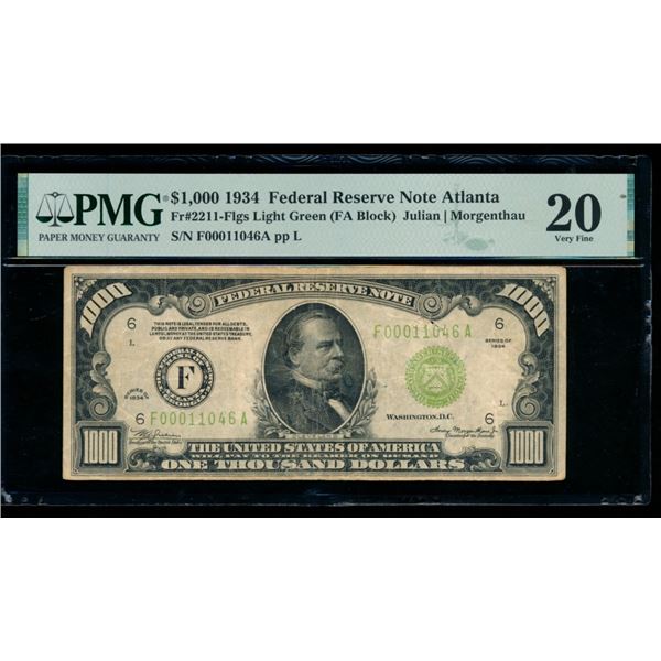1934 $1000 Atlanta FRN PMG 20