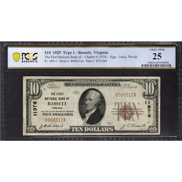 1929 $10 Bassett VA National PCGS 25