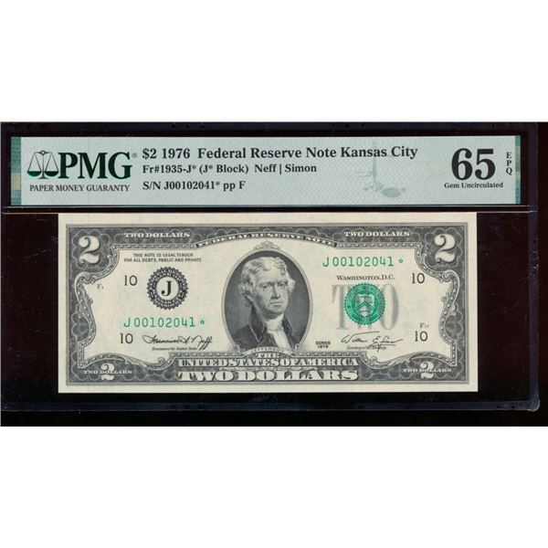 1976 $2 STAR Kansas City FRN PMG 65EPQ