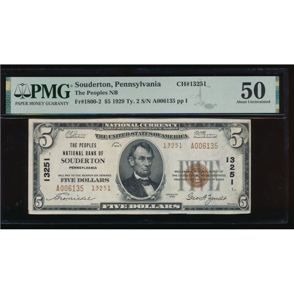 1929 $5 Souderton PA National PMG 50