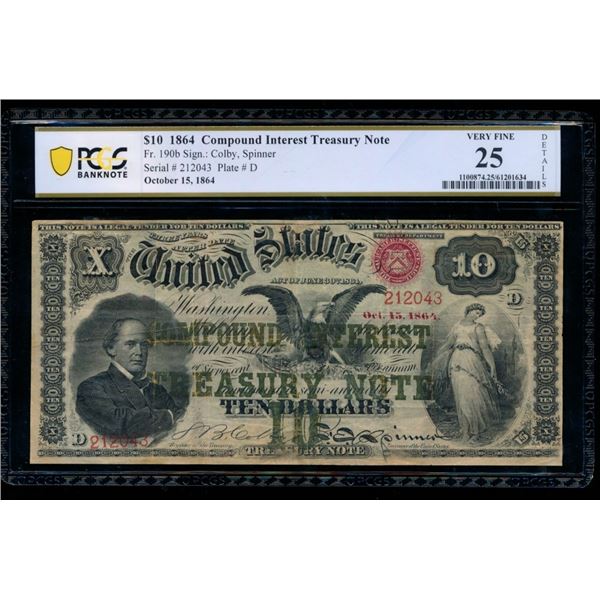 1864 $10 Treasury Note PCGS 25