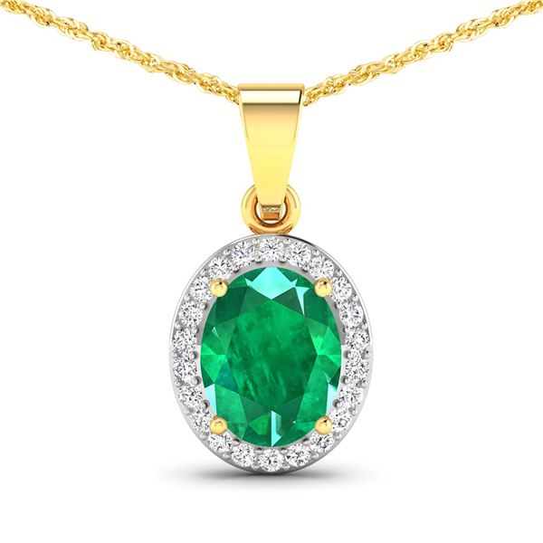 14KT Yellow Gold 1.65ctw Zambian Emerald and Diamond Pendant