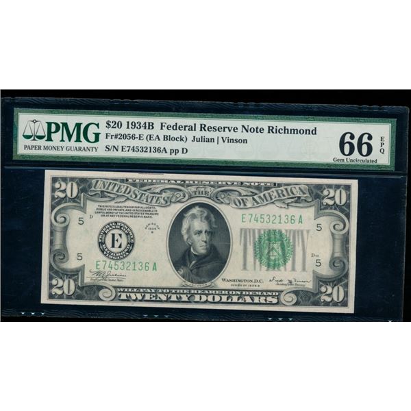 1934B $20 Richmond FRN PMG 66EPQ