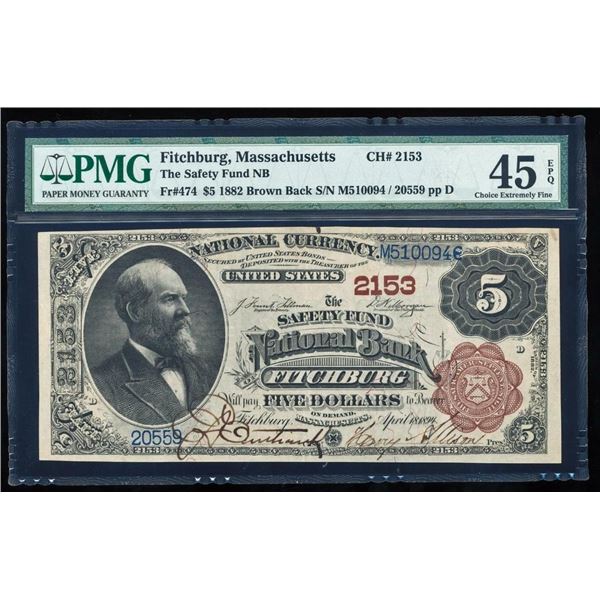 1882 $5 Fitchburg MA National PMG 45EPQ