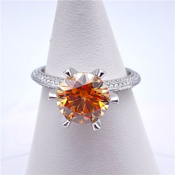 Plated 14KT White Gold 3 Ct VVs1 Golden Poppy Orange Moissanite Ring