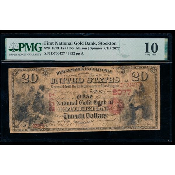1873 $20 First National Bank Stockton PMG 10
