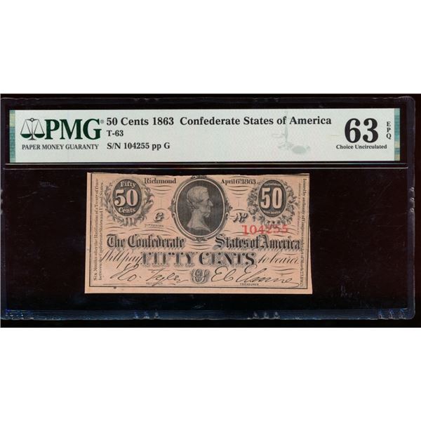 50 Cent 1863 T-63 Confederate PMG 63EPQ