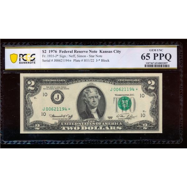 1976 $2 STAR Kansas City FRN PCGS 65PPQ