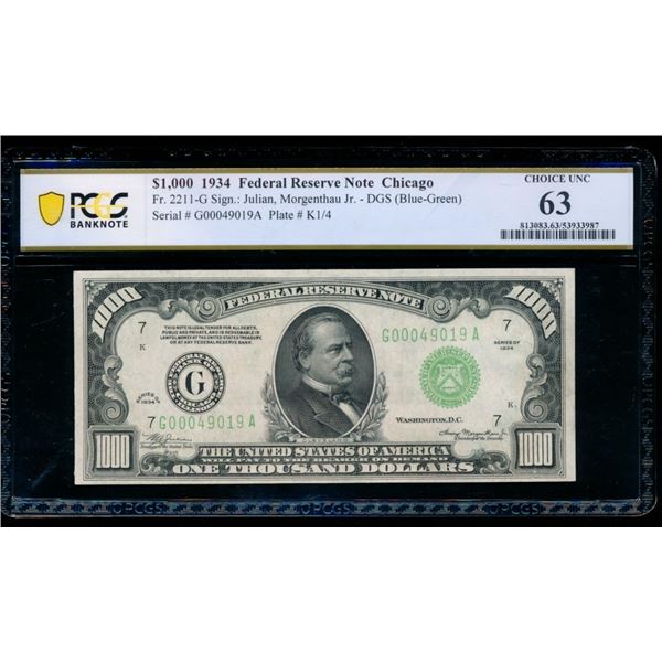 1934 $1000 Chicago FRN PCGS 63