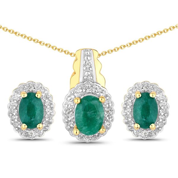 Plated 18KT Yellow Gold 1.71ctw Dyed Emerald and White Topaz Jewelry Set