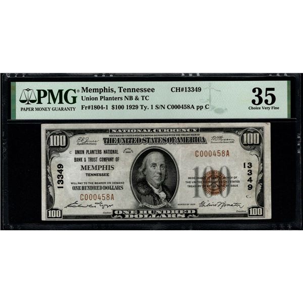 1929 $100 Memphis TN National PMG 35