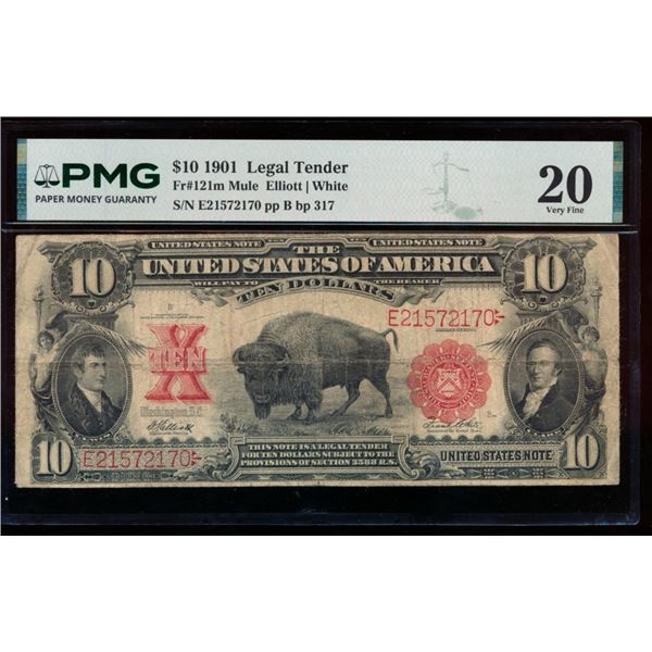 1901 $10 Bison Legal Tender Note PMG 20