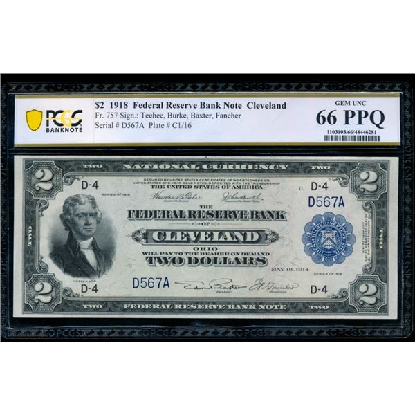 1918 $2 Cleveland FRBN PCGS 66PPQ