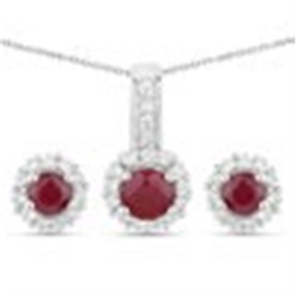 Plated Rhodium 2.17ctw Ruby and White Topaz Jewelry Set
