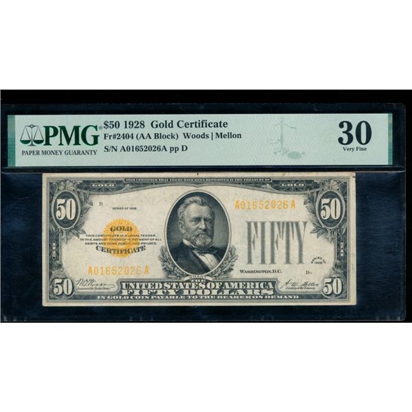 1928 $50 Gold Certificate PMG 30
