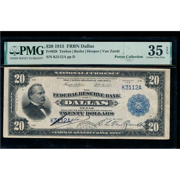 1915 $20 Dallas FRBN PMG 35EPQ