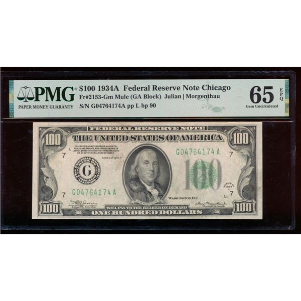 1934A $100 Chicago FRN PMG 65EPQ