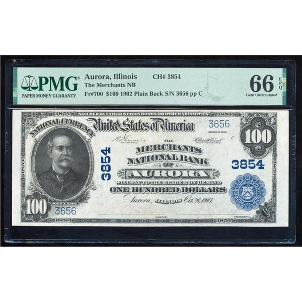 1902 $100 Aurora IL National PMG 66EPQ