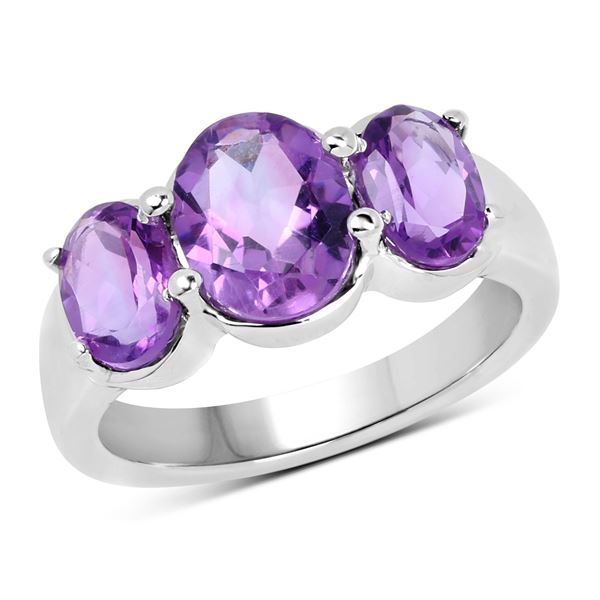 Sterling Silver 3.20ctw Amethyst Ring
