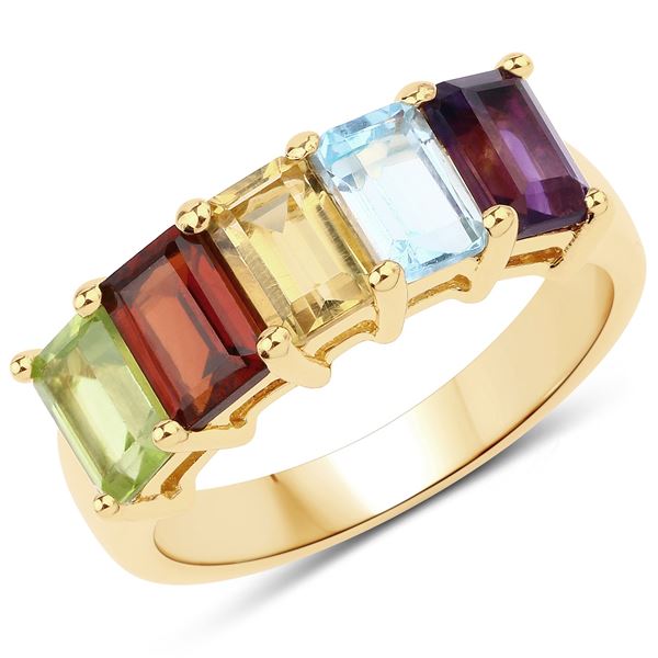 Plated 14KT Yellow Gold 2.70 Carat Multi Color Gemstone Ring