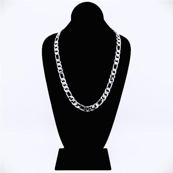 Sparkling 63.5 Gram .925 Silver Plated Italian Figaro Necklace