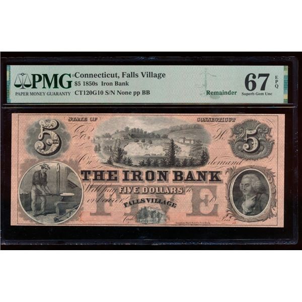 1850s $10 Falls Village CT Obsolete PMG 67EPQ