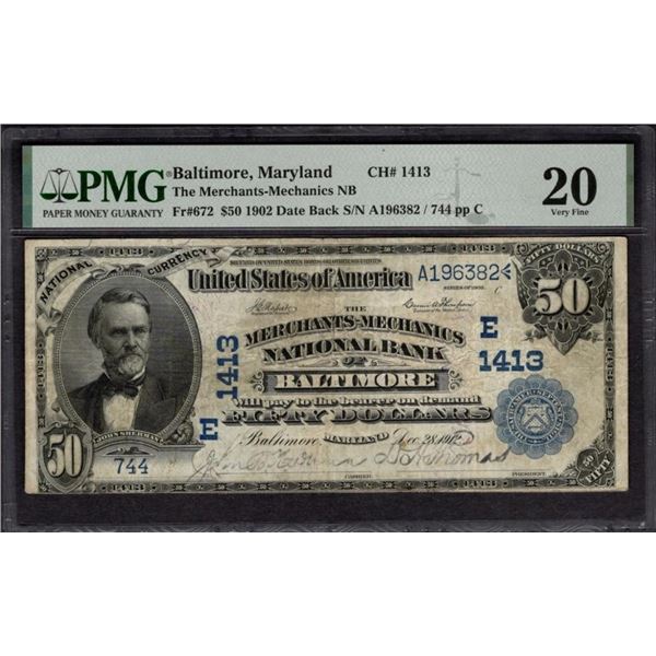 1902 $50 Baltimore MD National PMG 20