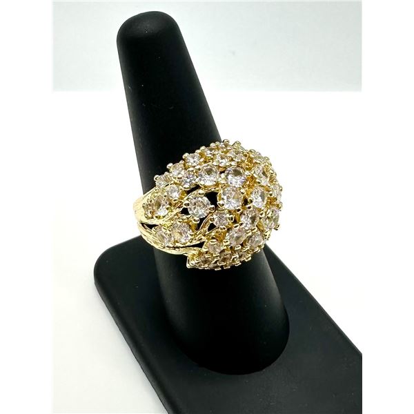14 Kt Yellow Gold Plate 10.75 Ctw CZ Cocktail Ring