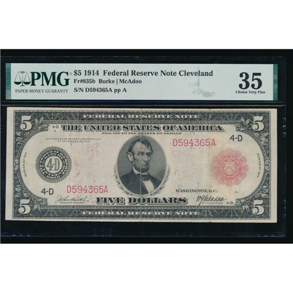 1914 $5 Red Seal Cleveland FRN PMG 35