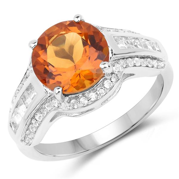 Rhodium Plated 2.81ctw Citrine and White Topaz Ring