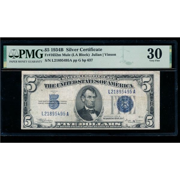 1934B $5 Silver Certificate PMG 30