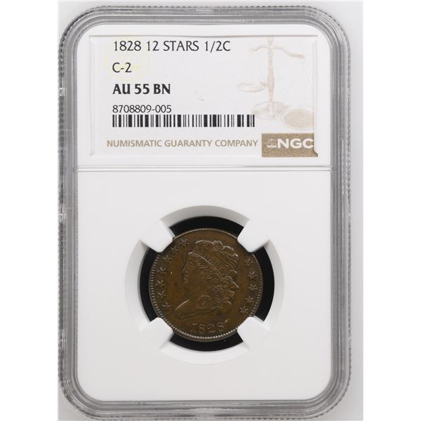 1828 Classic Head 12 Stars Half Cent NGC AU55BN