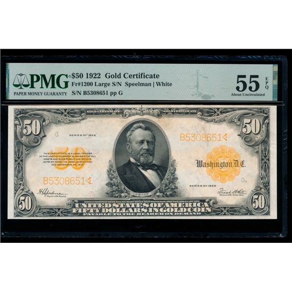 1922 $50 Gold Certificate PMG 55EPQ