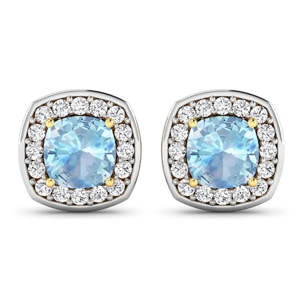 14KT Yellow Gold 1.5ctw Aquamarine and Diamond Earrings