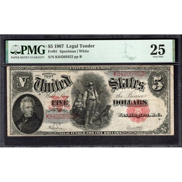 1907 $5 Legal Tender Note PMG 25