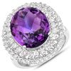 Image 1 : Plated Rhodium 8.41ctw Amethyst and White Topaz Ring
