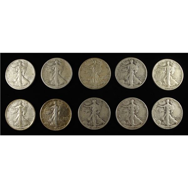 (10) 90% SILVER WALKING LIBERTY HALF DOLLARS