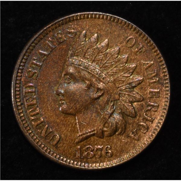 1876 INDIAN CENT CH/GEM BU BN SOME RED