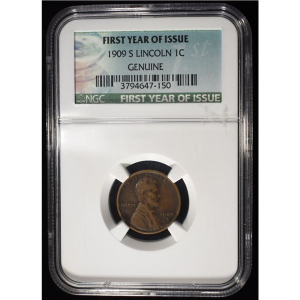 1909-S WHEAT CENT NGC GENUINE FIRST YEAR OF ISSUE