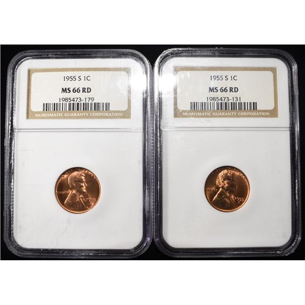 (2)1955-S WHEAT CENTS NGC MS66RD